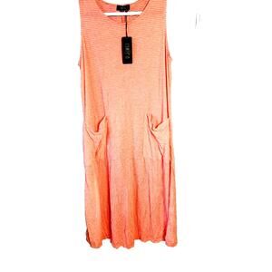 NEW Comfy USA Crinkle Rachel dress Small sleeveless Coral Striped Midi Lounge